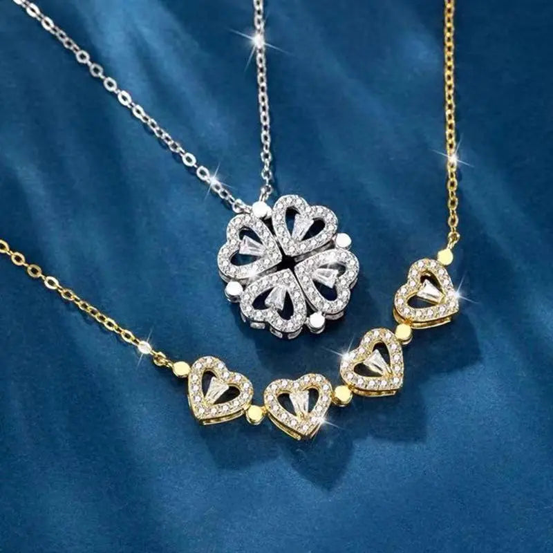 Chic Magnetic Heart Necklace: A Stylish Gift for Women - Featuring Adorable 4-Leaf Clover Design
