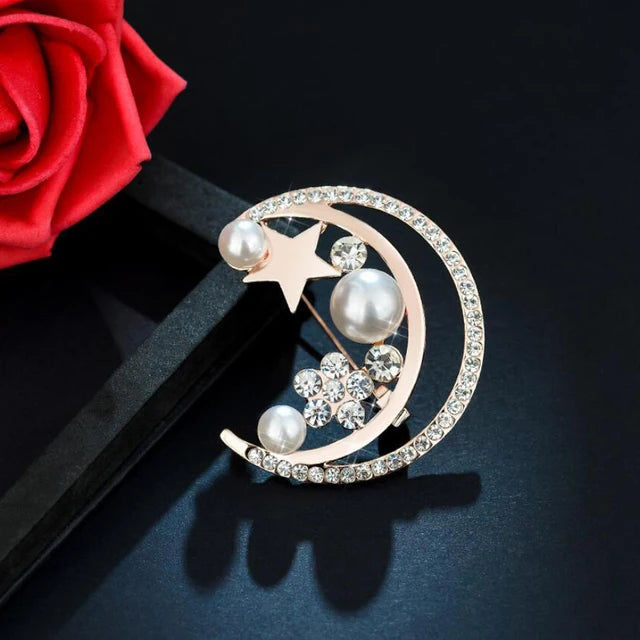 Elegant Pearl Rhinestone Baroque Imitation Wreath Butterfly Cirle Leaf Brooch for Women
