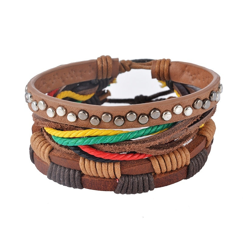 Leather Multilayer Bead Bracelet: Vintage Punk Wrap Bracelet for Men and Women - 17 Variants