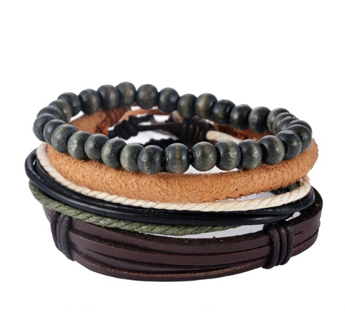 Leather Multilayer Bead Bracelet: Vintage Punk Wrap Bracelet for Men and Women - 17 Variants