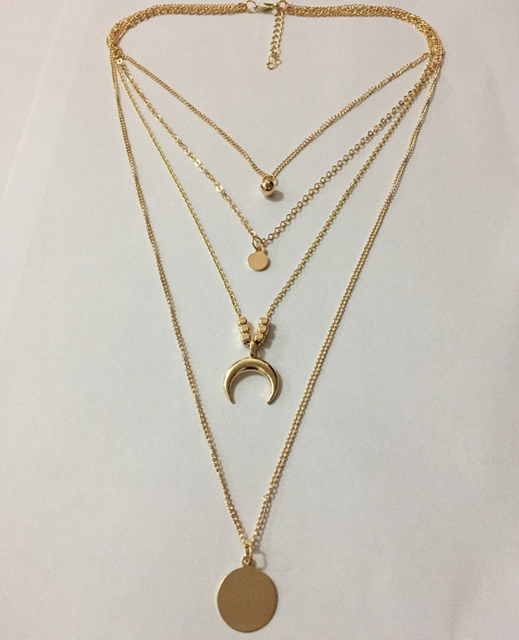 Multi-Layer Moon and Disc Pendant Necklace