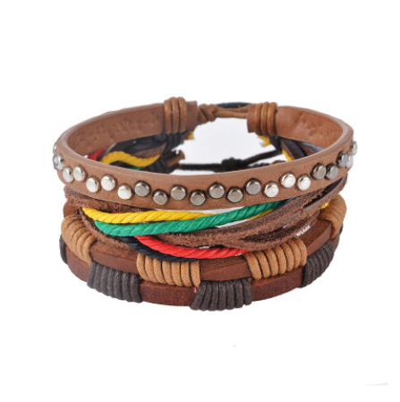 Leather Multilayer Bead Bracelet: Vintage Punk Wrap Bracelet for Men and Women - 17 Variants