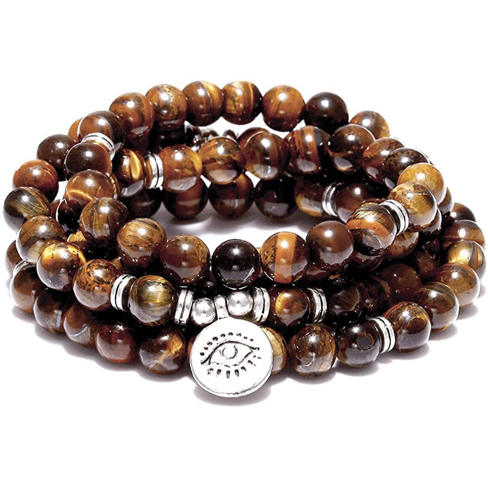 Lotus Charm - Amazon Stone Tiger Eye Stone Bracelet Necklace 108 Buddha Beads Lotus Bracelet