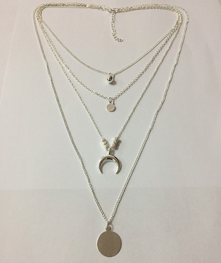 Multi-Layer Moon and Disc Pendant Necklace