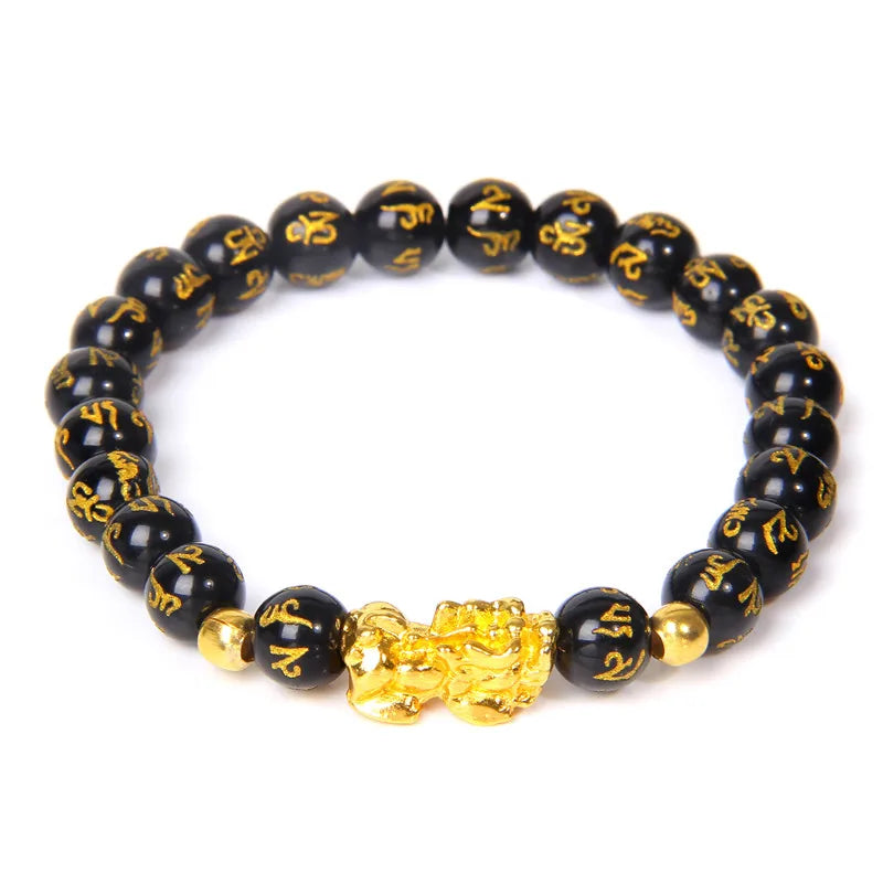 Fengshui Pixiu Beads Bracelet Natural Obsidian Stone Beads