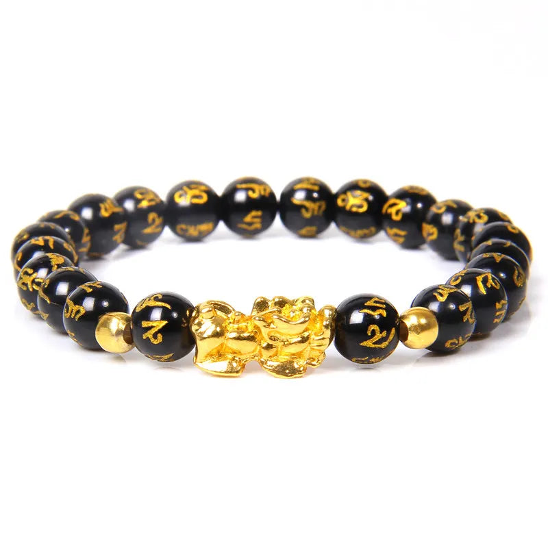 Fengshui Pixiu Beads Bracelet Natural Obsidian Stone Beads