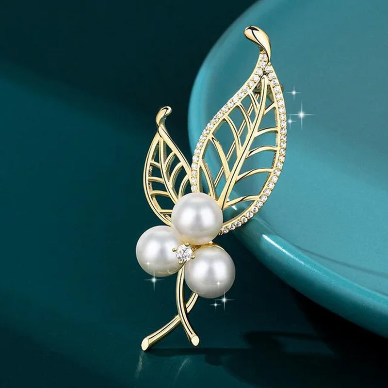 Elegant Pearl Rhinestone Baroque Imitation Wreath Butterfly Cirle Leaf Brooch for Women