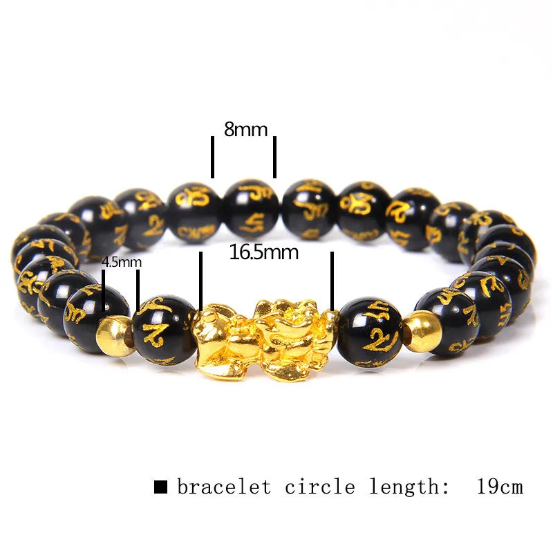 Fengshui Pixiu Beads Bracelet Natural Obsidian Stone Beads