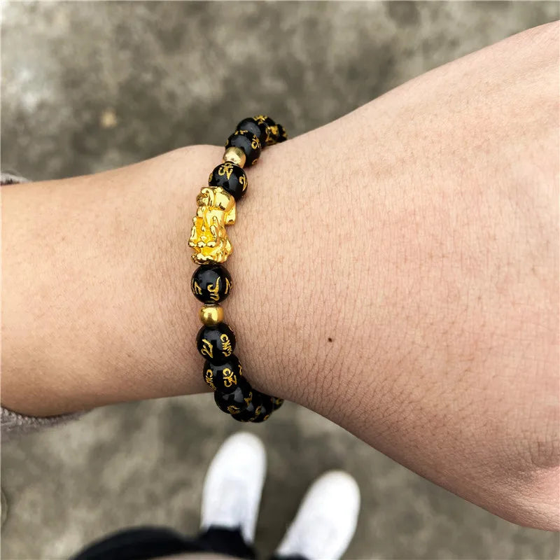 Fengshui Pixiu Beads Bracelet Natural Obsidian Stone Beads